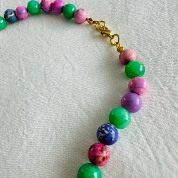 Gem ‘Candy’ Style Bead Necklace 18k Gold Plated Quartz Dyed Howlite - Picture 5 of 12